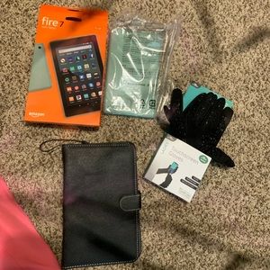 Tablet with case and gloves